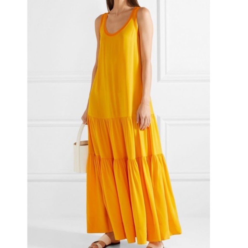 SILK YELLOW TIERED MAXI DRESS